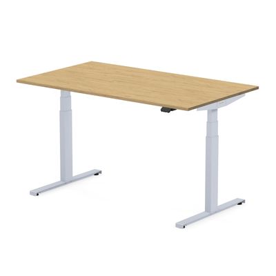 3760350281357-Bureau électrique UGO - L140x80cm - pieds gris - plateau imitation chêne Stone--0