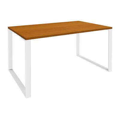 0404000122838-Bureau droit LOFTER - L140 cm - Plateau imitation Merisier - pied Blanc--0