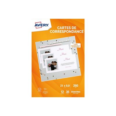 4004182032879-Avery - 36 Cartes de correspondance à bords lisses - 210 x 99 mm - impression jet d'encre-Avant-0