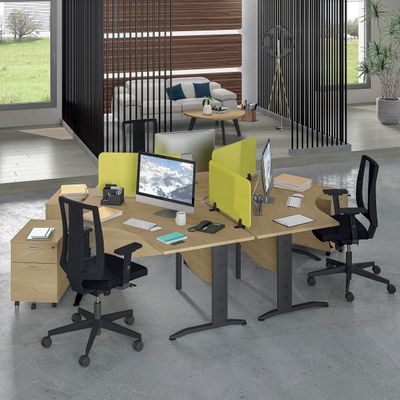 3253310150942-Bureau symétrique 120° IDRA - L185 cm - Pieds blanc - plateau imitation Chêne clair--1