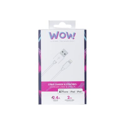 3571211395270-Bigben Wow - câble de charge et de synchronisation USB/Connectique Lightning - 2 m - blanc-Avant-1