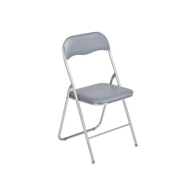 3760185028943-Chaise pliante JUNY - assise et dossier recouverts de PVC - Gris-Angle gauche-0