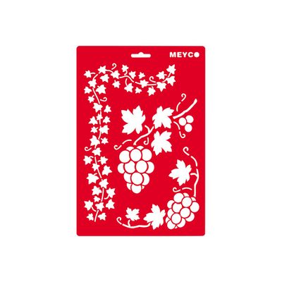 4028245660434-MEYCO - Pochoir artisanal - lierre et raisins - 21 x 31 cm - rouge transparent - plastique-Avant-0