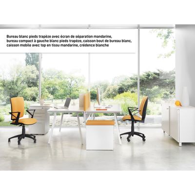 3483600495747-Bureau compact à gauche SUNDAY - 160 cm - Pieds trapèze - Blanc--1