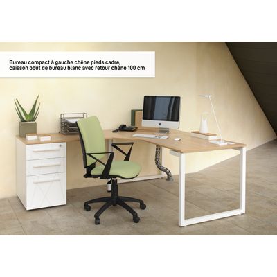 3483600495754-Bureau compact à droite SUNDAY - 160 cm - Pieds trapèze - Blanc--3