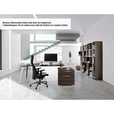 3483600647351-Bureau XENON avec bloc de rangement 2 tiroirs - 190 cm - Pieds métal - Chêne royal--1