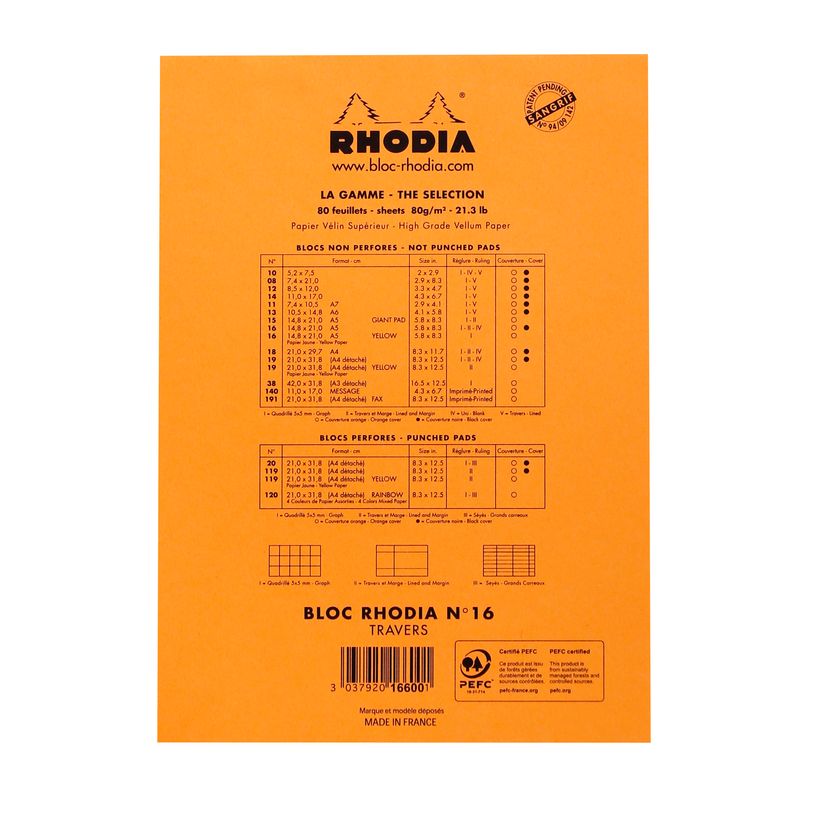 3037920166001-Rhodia Basics - Bloc notes - A5 - 160 pages - réglé avec marges - 80g - orange-P_16600_2-1