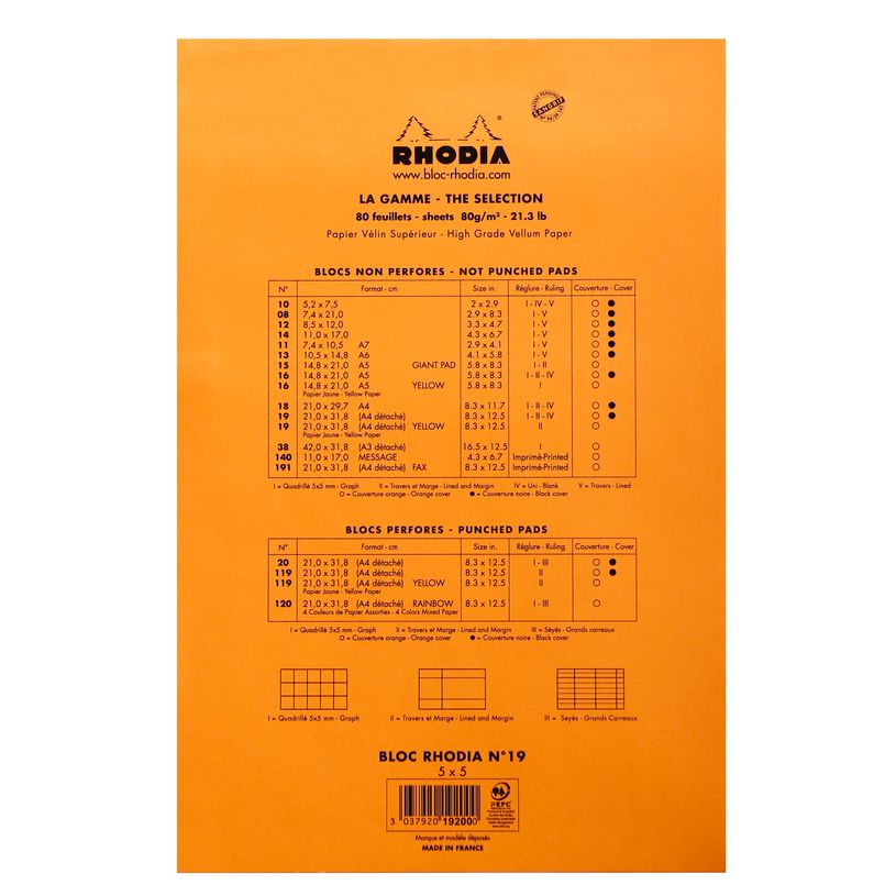 3037920192000-Rhodia - Bloc notes - A4 + - 80 pages - petits carreaux - 80g - orange-P_19200_2-1