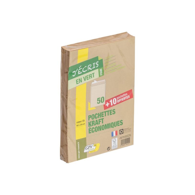 0400000522241-GPV Green - 50 Pochettes Enveloppes + 10 gratuites C5 162 x 229 mm - 90 gr - sans fenêtre - k-P_52224_1-0