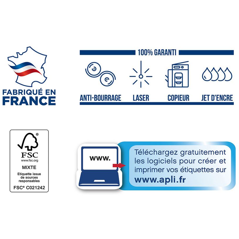 3270241190045-Apli Agipa - 100 Étiquettes adhésives blanches multi-usages - 210 x 297 mm - coins droits --P_119004_3-1