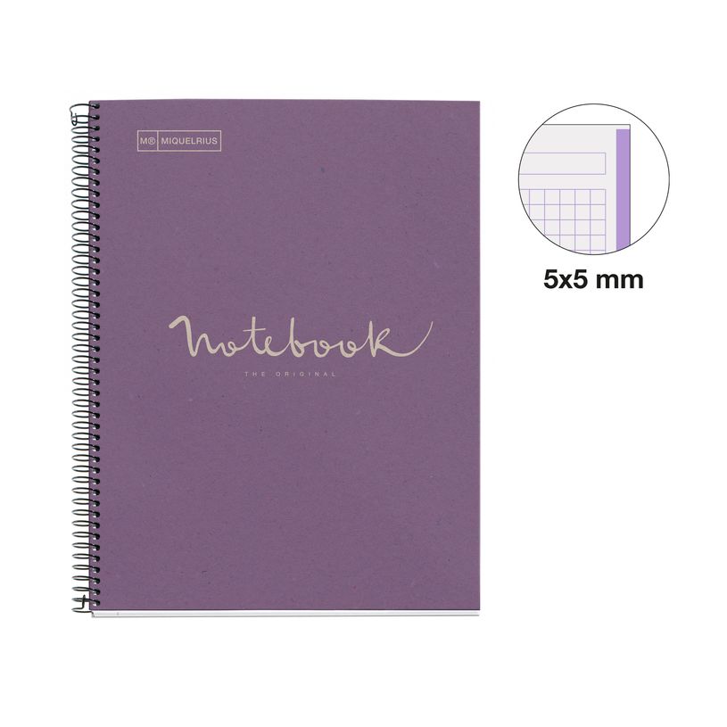 8422593060902-Notebook ECO EMOTIONS, carton recyclé, A4, quadrillage 5x5 mm, 80 feuilles de 1 couleur, Miquelrius, L--1