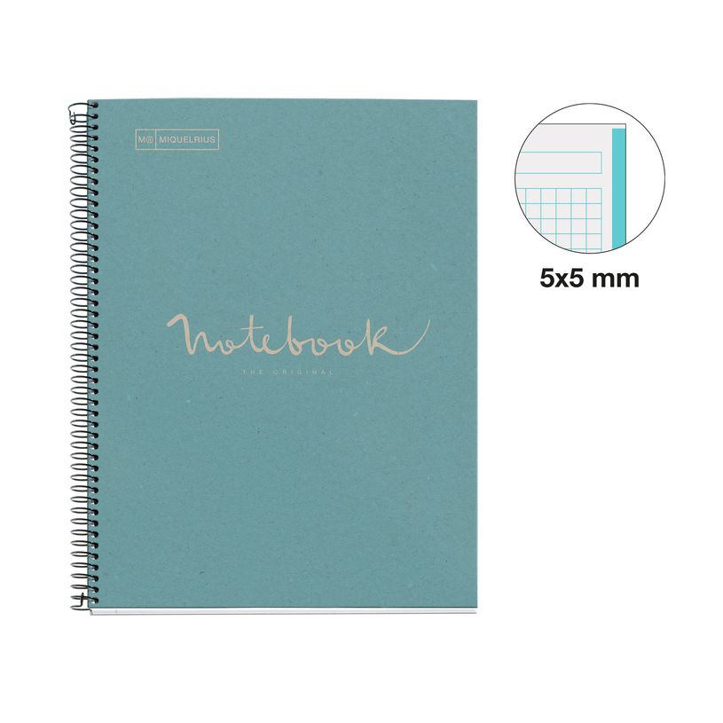 8422593060926-Notebook ECO EMOTIONS, carton recyclé, A4, quadrillage 5x5 mm, 80 feuilles de 1 couleur, Miquelrius, B--1