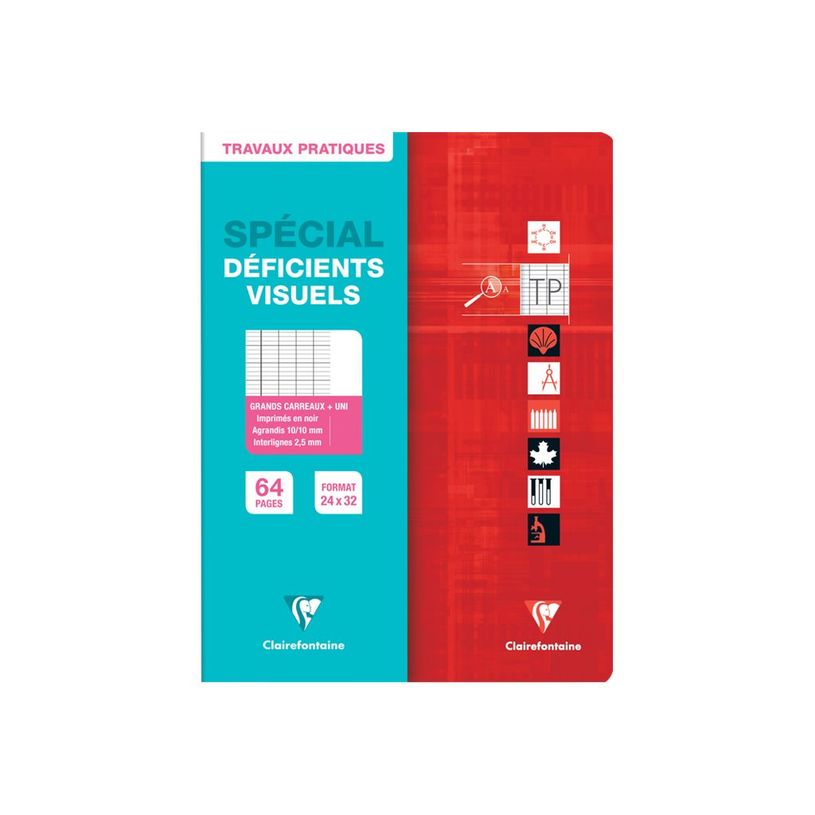 3329680332766-Clairefontaine Metric - Cahier de travaux pratiques (TP) pour déficients visuels - 24 x 32 cm - 64 pages - Grands carreaux noirs agrandis - Dis-P_300049389_3-2