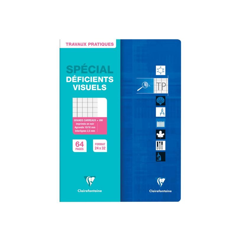 3329680332766-Clairefontaine Metric - Cahier de travaux pratiques (TP) pour déficients visuels - 24 x 32 cm - 64 pages - Grands carreaux noirs agrandis - Dis-P_300049389_4-3