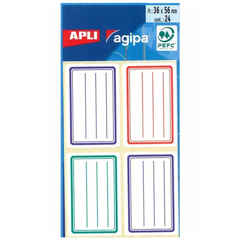3270241010961-Apli Agipa - 24 Étiquettes scolaires cadre et lignes bleus, rouges, verts - 36 x 56 mm - -P_400002777_1-0