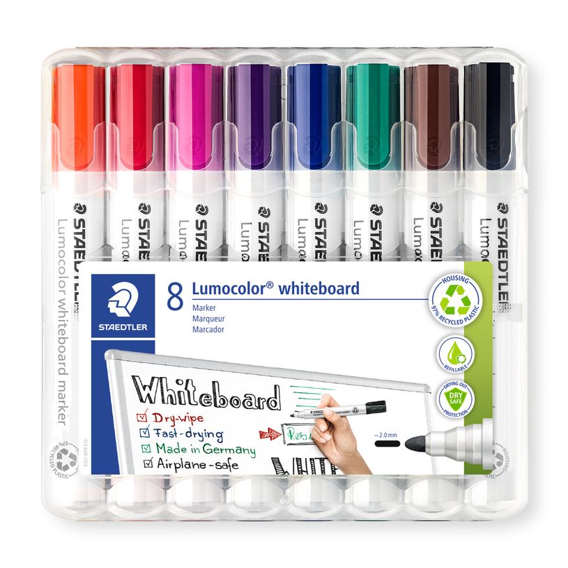 4007817186244-STAEDTLER LUMOCOLOR 351 - Pack de 8 marqueurs effaçables - pointe ogive - couleurs assort-P_400004067_2-0