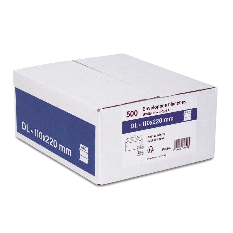 3250650008025-GPV - 500 Enveloppes DL 110 x 220 mm - 80 gr - sans fenêtre - blanc - bande adhésive-P_400004366_2-0