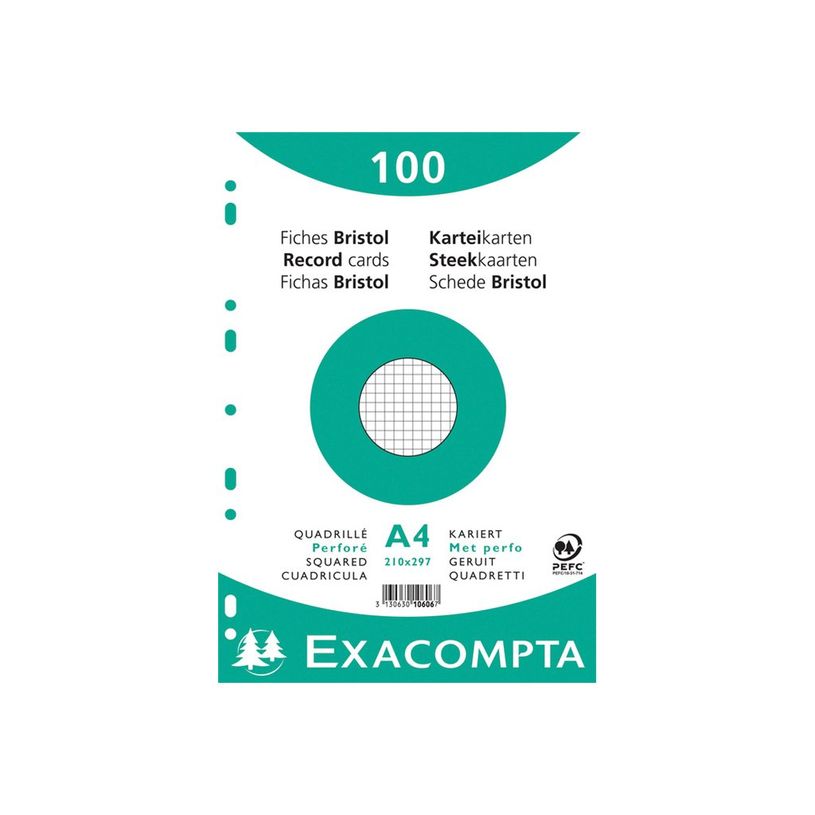 3130631106066-Exacompta - 10 Packs de 100 Fiches Bristol - A4 - petits carreaux - perforées - blanc-P_400005611_3-1