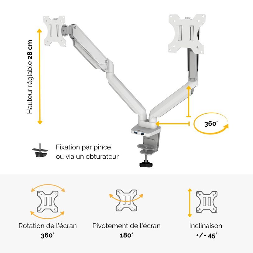 043859764204-Fellowes Platinum series - Bras porte écran double réglable -  fixation sur bureau - blan-P_400006924_2-1