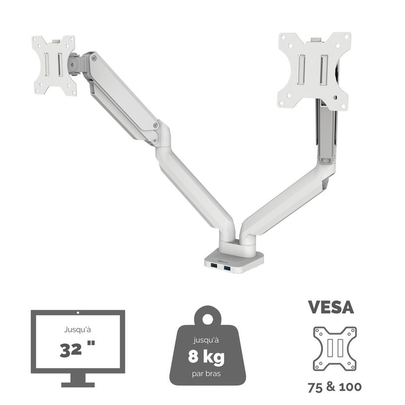 043859764204-Fellowes Platinum series - Bras porte écran double réglable -  fixation sur bureau - blan-P_400006924_3-2