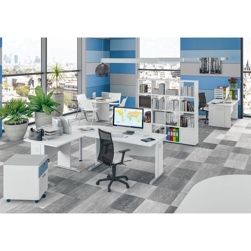 3253310174979-Bureau droit DUAL - L140 - Pieds blanc - plateau imitation Hêtre-P_400008992_3-1