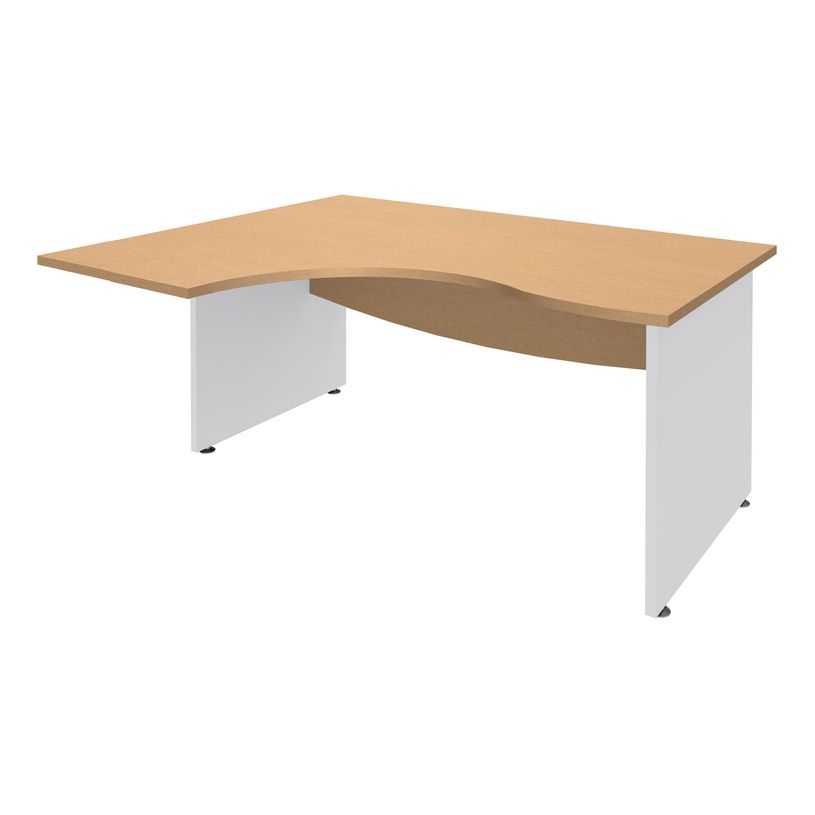 3253310175372-Bureau compact à gauche DUAL - L160 cm - Pieds blanc - plateau imitation Hêtre (Pieds de renfort ou caisson bout de bureau obligat-P_400009064_1-0
