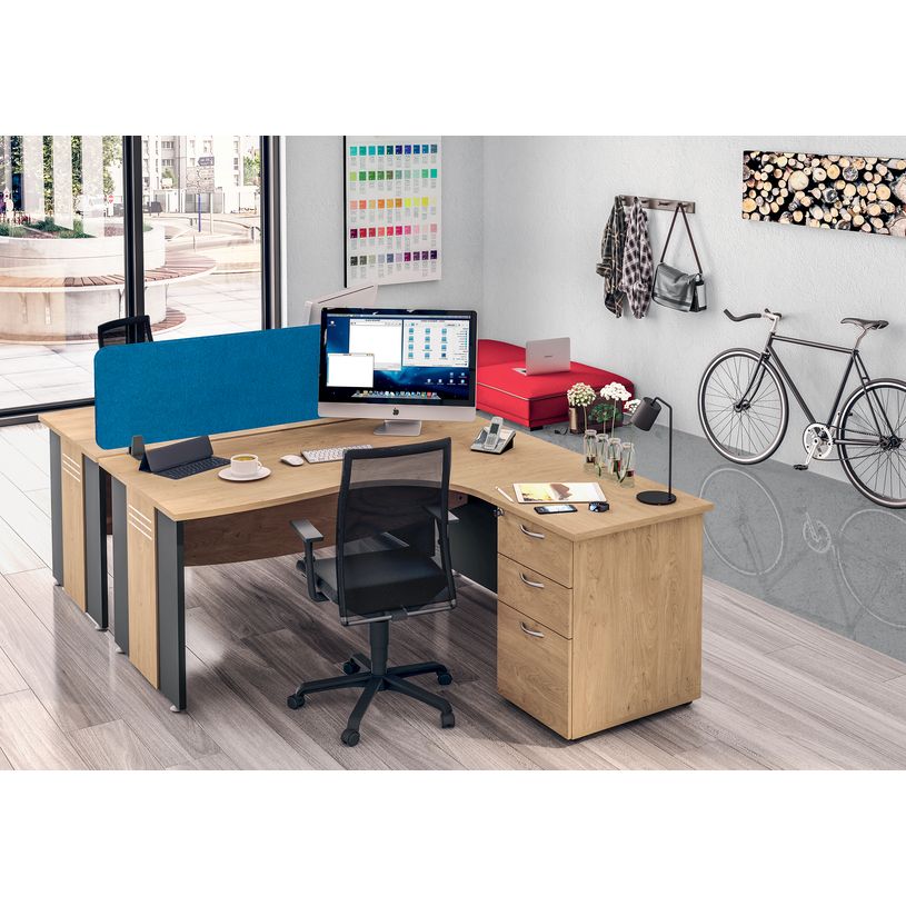 3253310175372-Bureau compact à gauche DUAL - L160 cm - Pieds blanc - plateau imitation Hêtre (Pieds de renfort ou caisson bout de bureau obligat-P_400009064_3-1