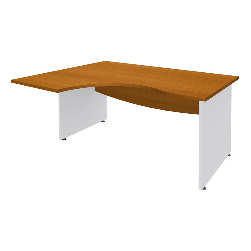 3253310175587-Bureau compact à gauche DUAL - L180 cm - Pieds blanc - plateau imitation Merisier (Pieds de renfort ou caisson bout de bureau obligat-P_400009103_1-0