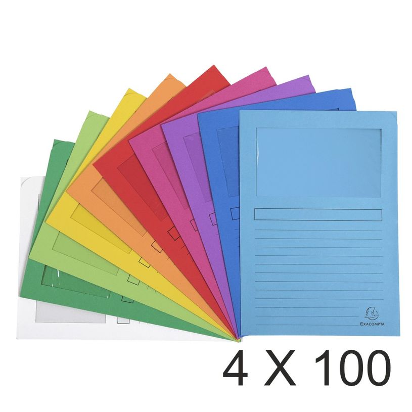 3130632501006-Exacompta Forever - 4 Paquets de 100 Chemises à fenêtre - 120 gr - couleurs assorties-P_400010796_2-0
