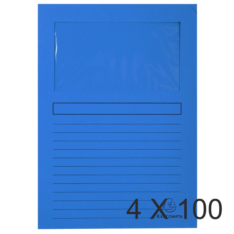 3130632501020-Exacompta Forever - 4 Paquets de 100 Chemises à fenêtre - 120 gr - bleu vif-P_400010798_1-0