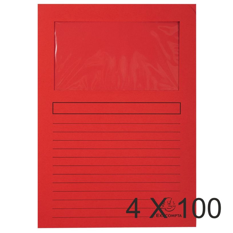 3130632501051-Exacompta Forever - 4 Paquets de 100 Chemises à fenêtre - 120 gr - rouge-P_400010801_1-0