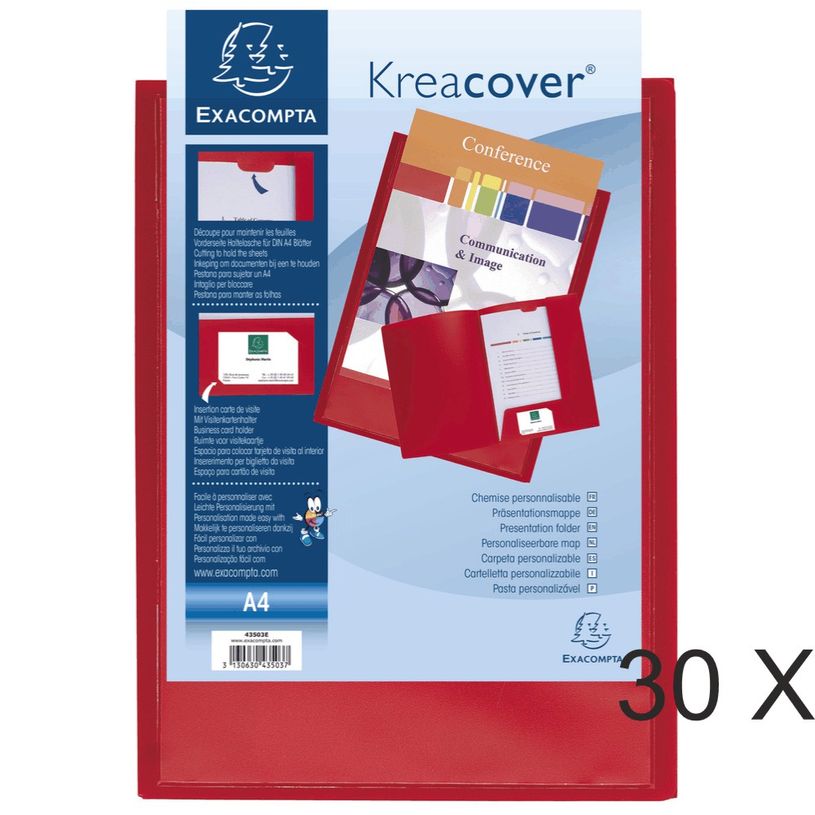 3130632435035-Exacompta Kreacover - 30 Chemises de présentation personnalisables - A4 - rouge-P_400011234_2-0