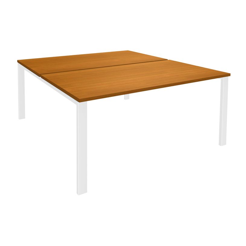 0404000121985-Bureau Bench IRIS - L180 cm - Plan de départ - Pieds blanc - plateau imitation Merisier-P_400012198_1-0