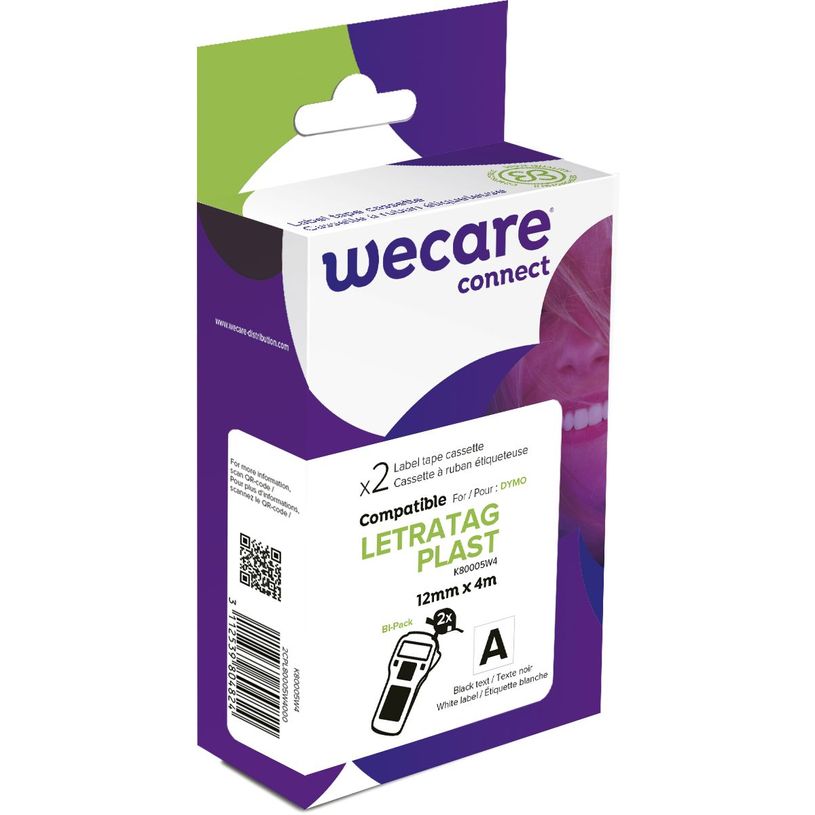 3112539804824-WECARE - lot de 2 Rubans d'étiquettes auto-adhésives pour DYMO LETRATAG PLAST - S0721610 -  rouleau (12 mm x 4 m-P_400014051_2-0