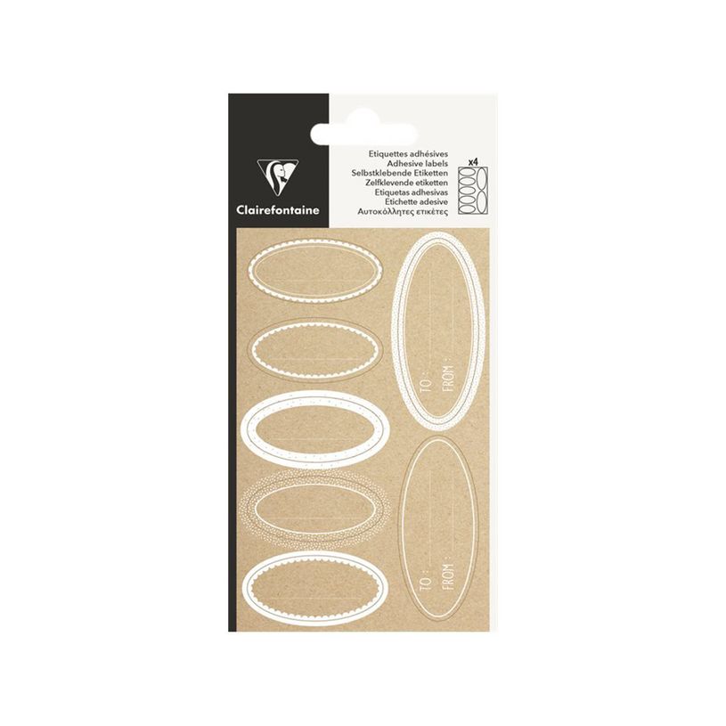 3329686170683-Clairefontaine - 28 Étiquettes cadeau kraft - ovale blanc - 8 x 16 cm-P_405110207_1-0