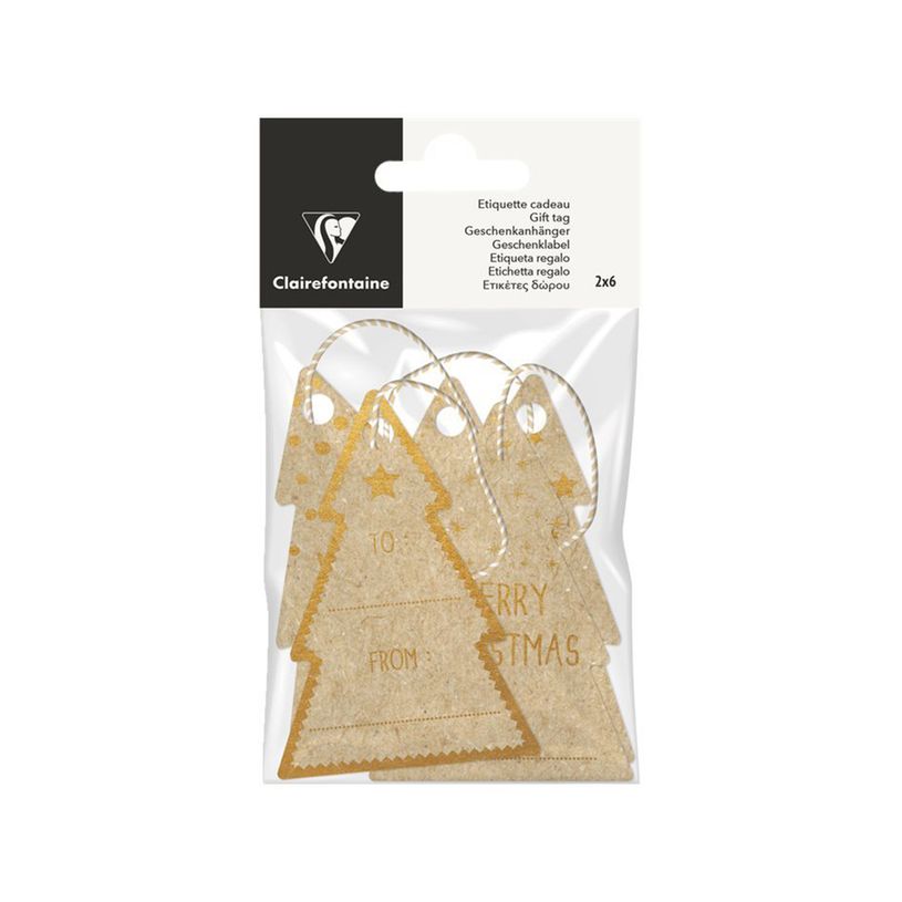 3329686170775-Clairefontaine - 12 Étiquettes cadeau kraft - sapins - 8 x 16 cm-P_405110259_1-0