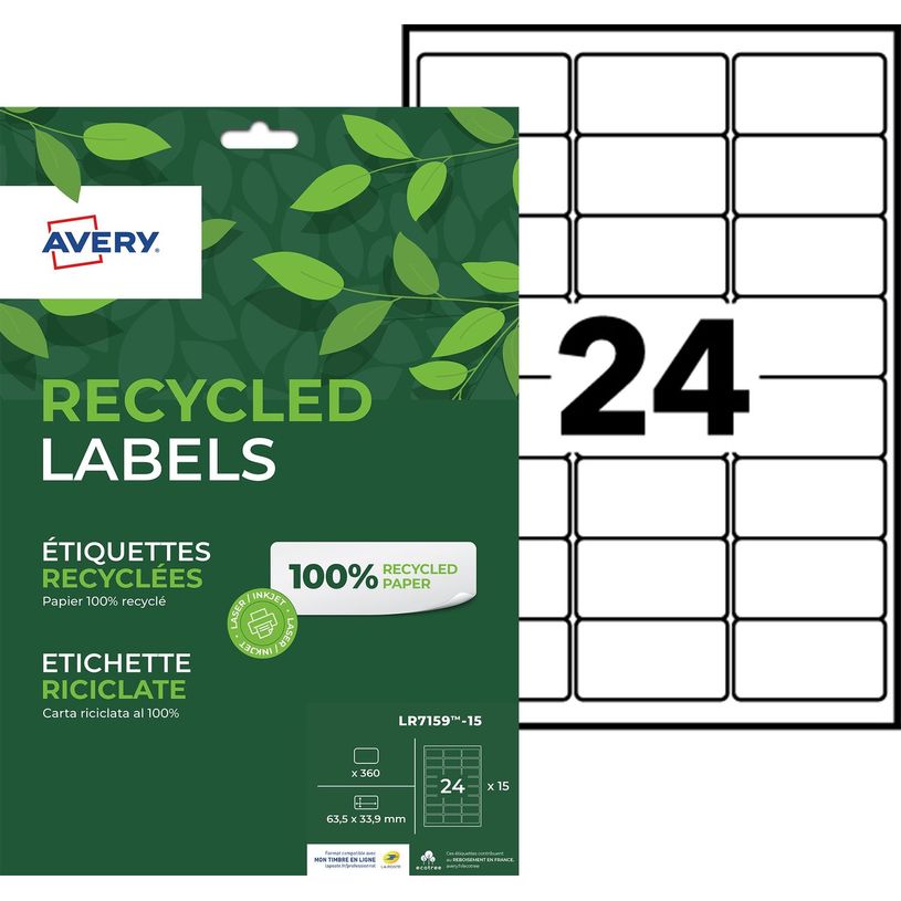 5014702144028-Avery - 360 Étiquettes recyclées blanches - 63,5 x 33,9 mm - Impression laser ou jet d'e-P_405110767_2-0