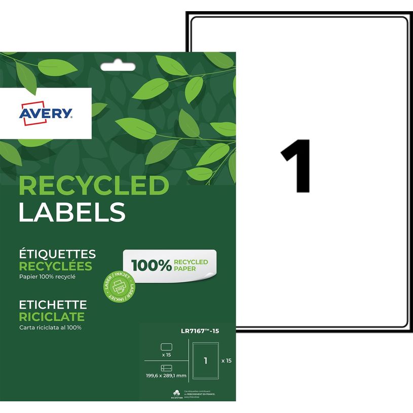 5014702144073-Avery - 15 Étiquettes recyclées blanches - 199,6 x 289,1 mm - Impression laser ou jet d'-P_405110773_2-0
