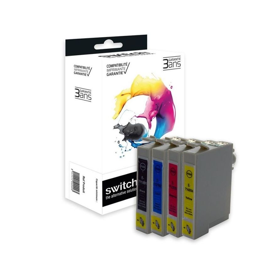 3700654296916-Cartouche compatible Epson T0715 Guépard - pack de 4 - noir, jaune, cyan, magenta - Switc-P_405113332_1-0