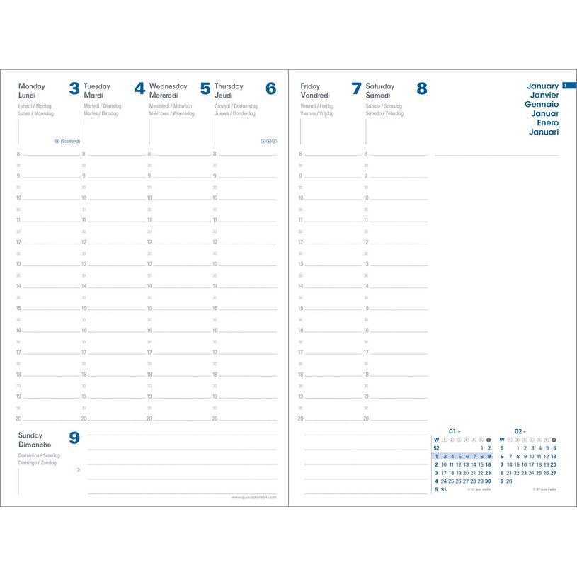 3371010474929-Agenda Equology President avec répertoire - 1 semaine sur 2 pages - 21 x 27 cm - bleu - Quo Vadis--0