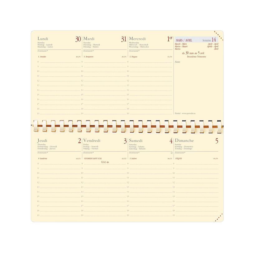 3371010488834-Agenda de poche Soho Planital avec répertoire - 1 semaine sur 2 pages - 8,8 x 17 cm - beige - Quo Vadi--1
