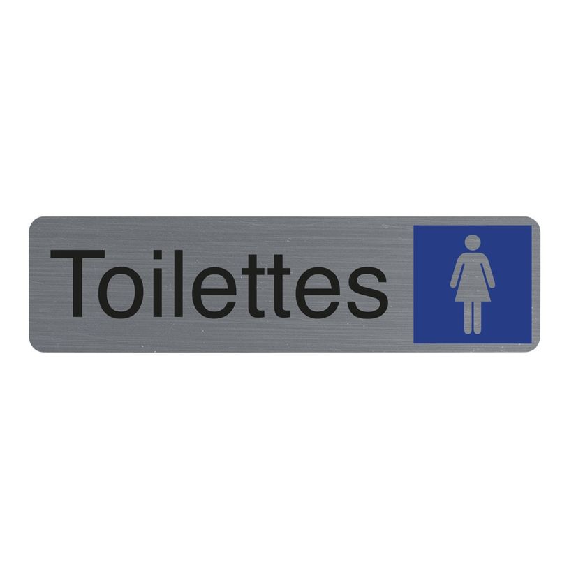 3130630671633-Exacompta - Plaque de signalisation Toilettes dames - 165 x 44 mm - aluminium brossé-P_405121401_3-0