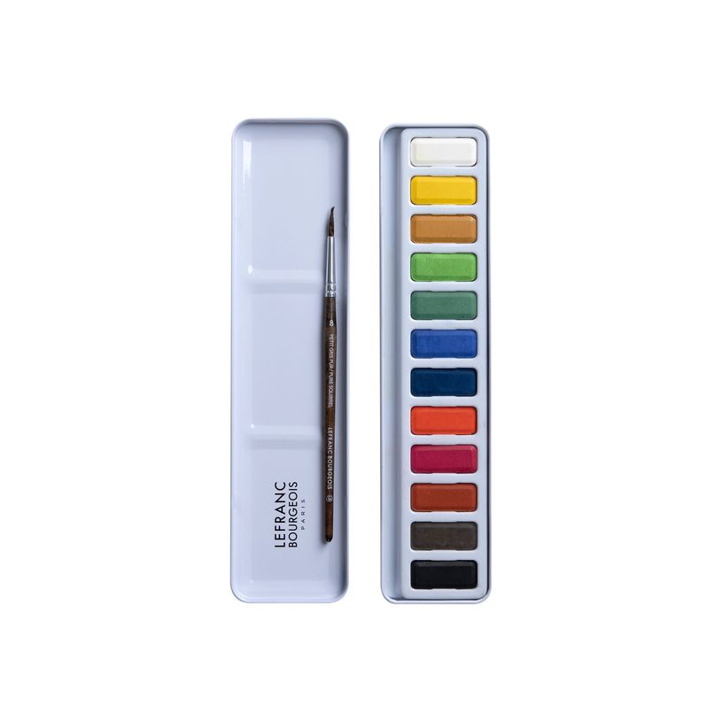 3013643014447-Lefranc Bourgeois Studio - Boîte métal 12 tablettes aquarelle avec pinceau - couleurs as-P_405121709_4-0