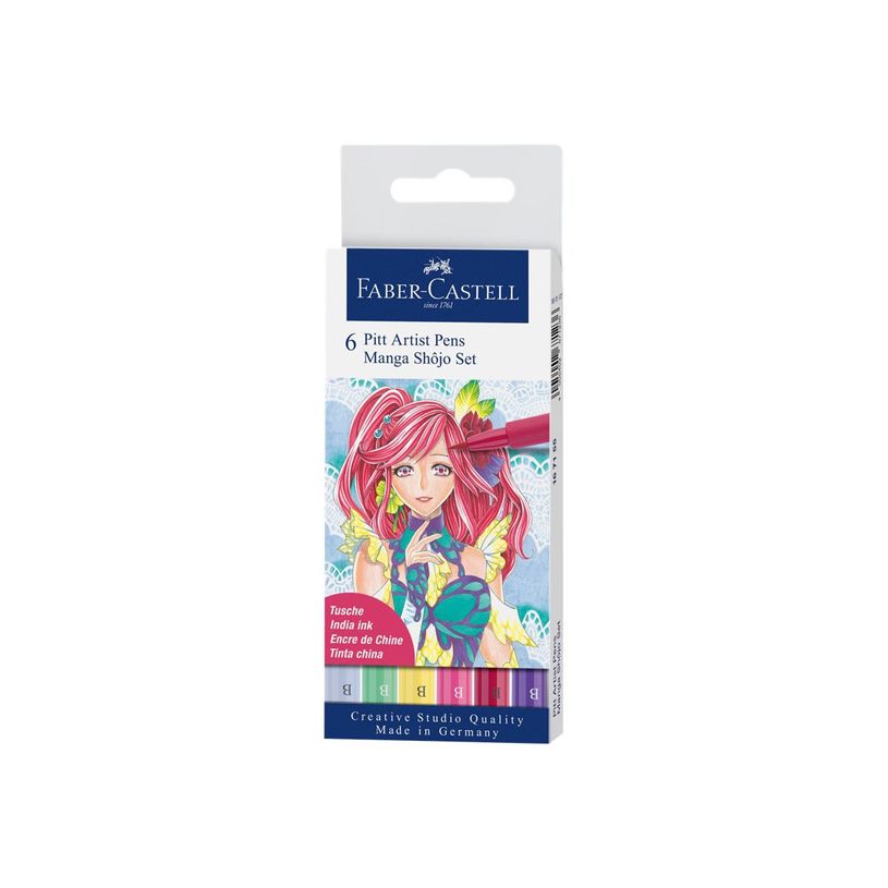 4005401671558-Faber-Castell Pitt Artist Pen Manga Shôjo - 6 Feutres pinceaux à pointe souple à l'encre-P_405125105_1-0