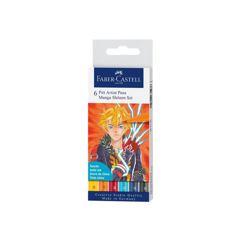 4005401671572-Faber-Castell Pitt Artist Pen Manga Shônen - 6 Feutres pinceaux à pointe souple à l'encre-P_405125106_1-0