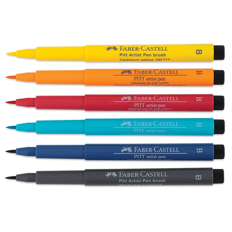 4005401671572-Faber-Castell Pitt Artist Pen Manga Shônen - 6 Feutres pinceaux à pointe souple à l'encre-P_405125106_2-1