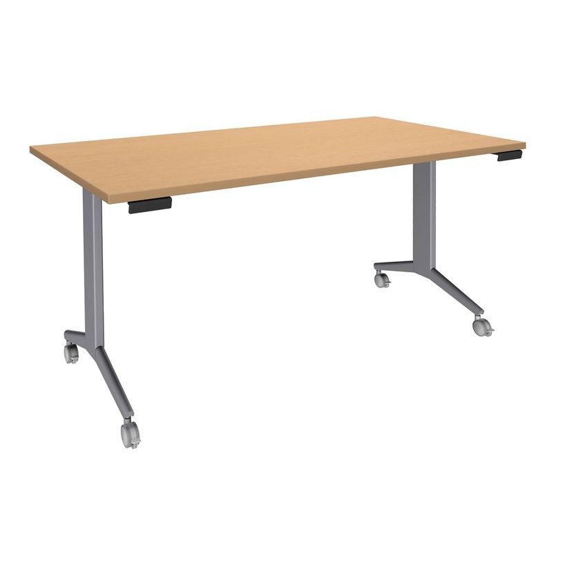 3253310160248-Table de réunion abattantes - L140 x P80 cm - pied alu - plateau imitation hêtre -P_405133437_1-0