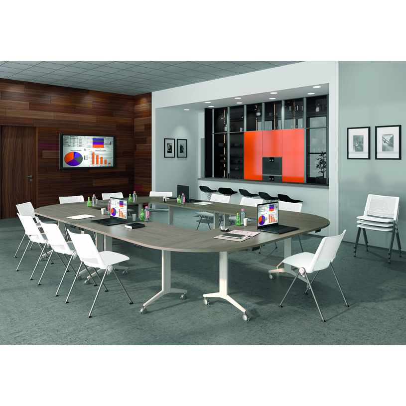 3253310160378-Table de réunion abattantes - L160 x P80 cm - pied blanc - plateau imitation chêne gris-P_405133440_1-1