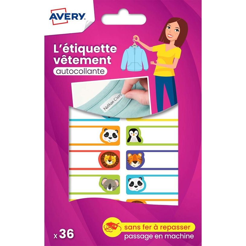 5014702145964-Avery - 36 étiquettes vêtements - 45 x 13 mm - animaux-P_405134516_1-0