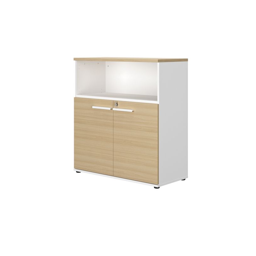 3483601097865-Rangement mi-haut CONNEXION - L80 x H109 x P45 - 2 portes - 1 étagère - 1 niche - Chêne-P_405137438_1-0
